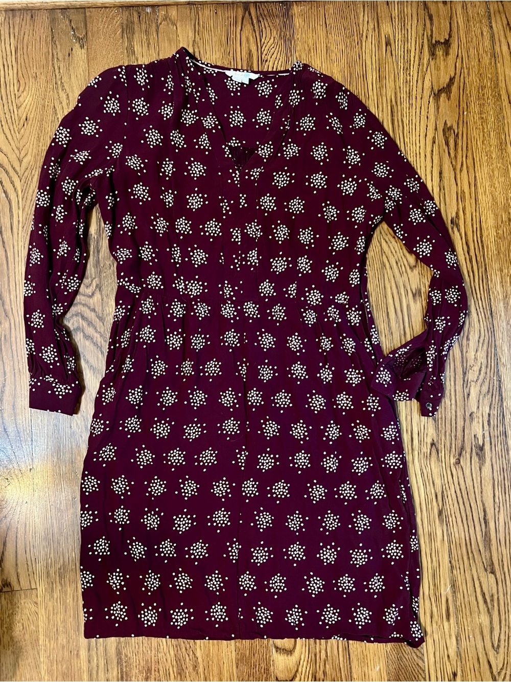 Boden Burgundy Dot-Cluster Long Sleeve Dress
